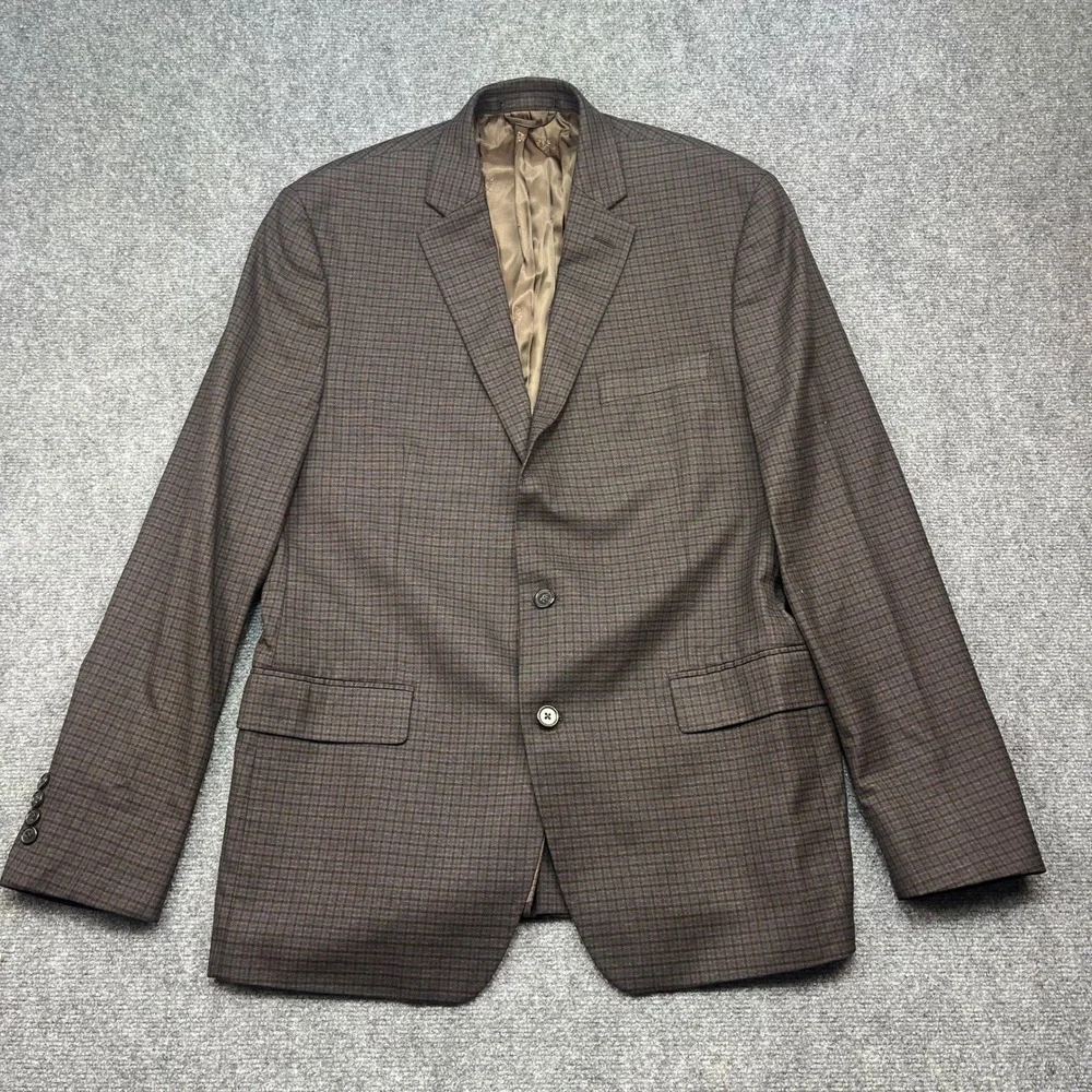 Ralph Lauren Black Label Men 44L Brown Blue Gingham Check Blazer Sport Coat